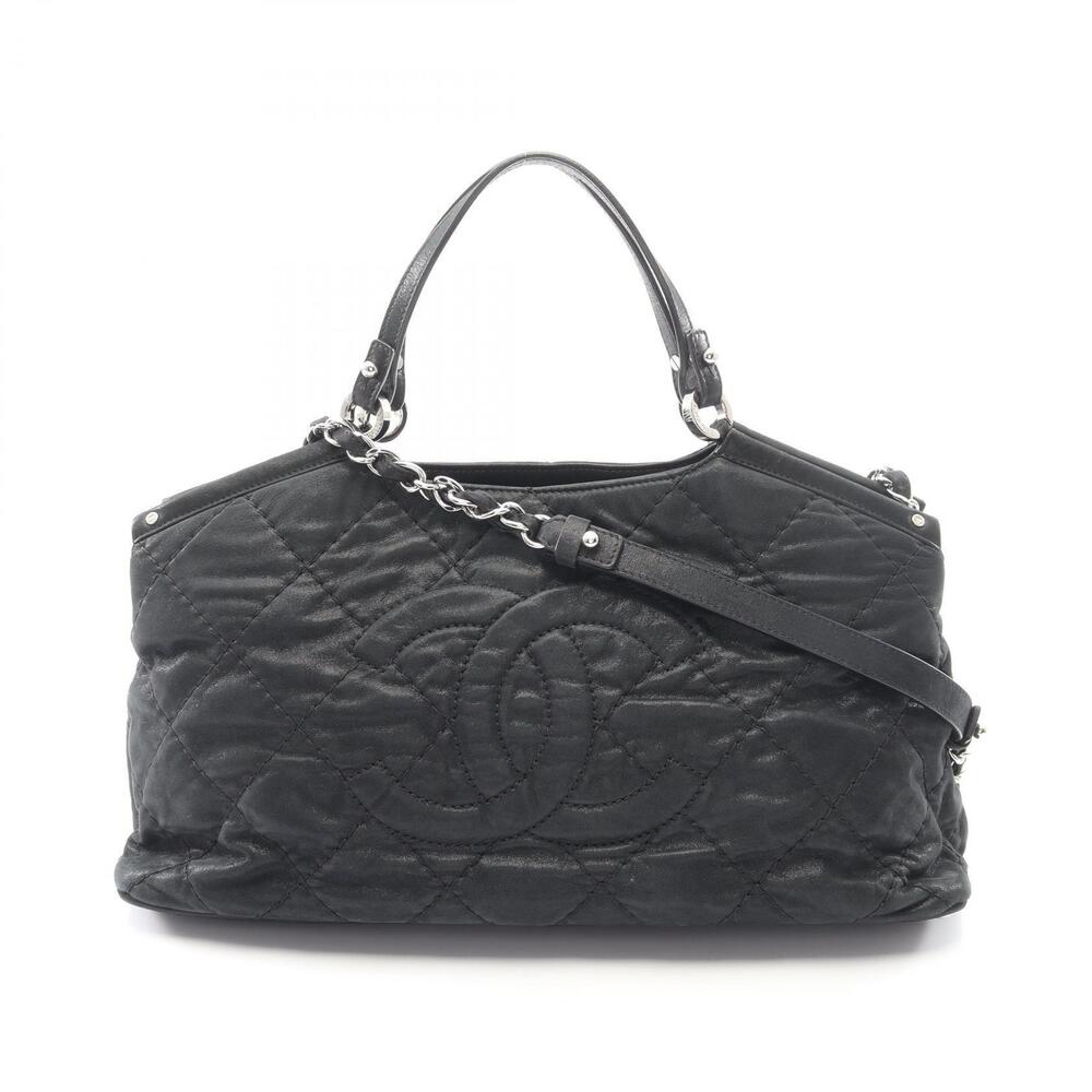 Chanel Wild Stitch Coco Mark Shoulder Bag Leather Black